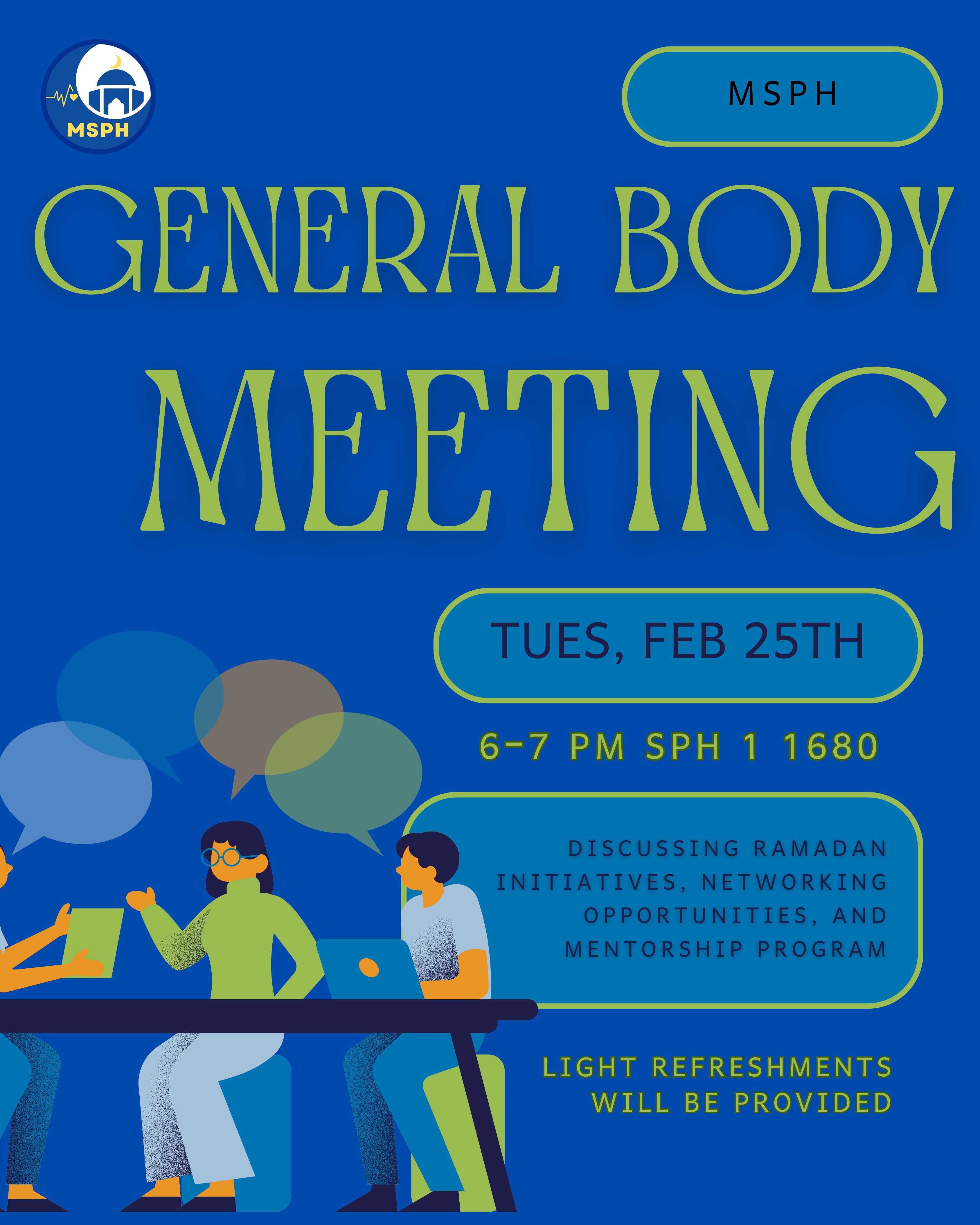 Event Flyer for Muslim Students in Public Health General Body Meeting